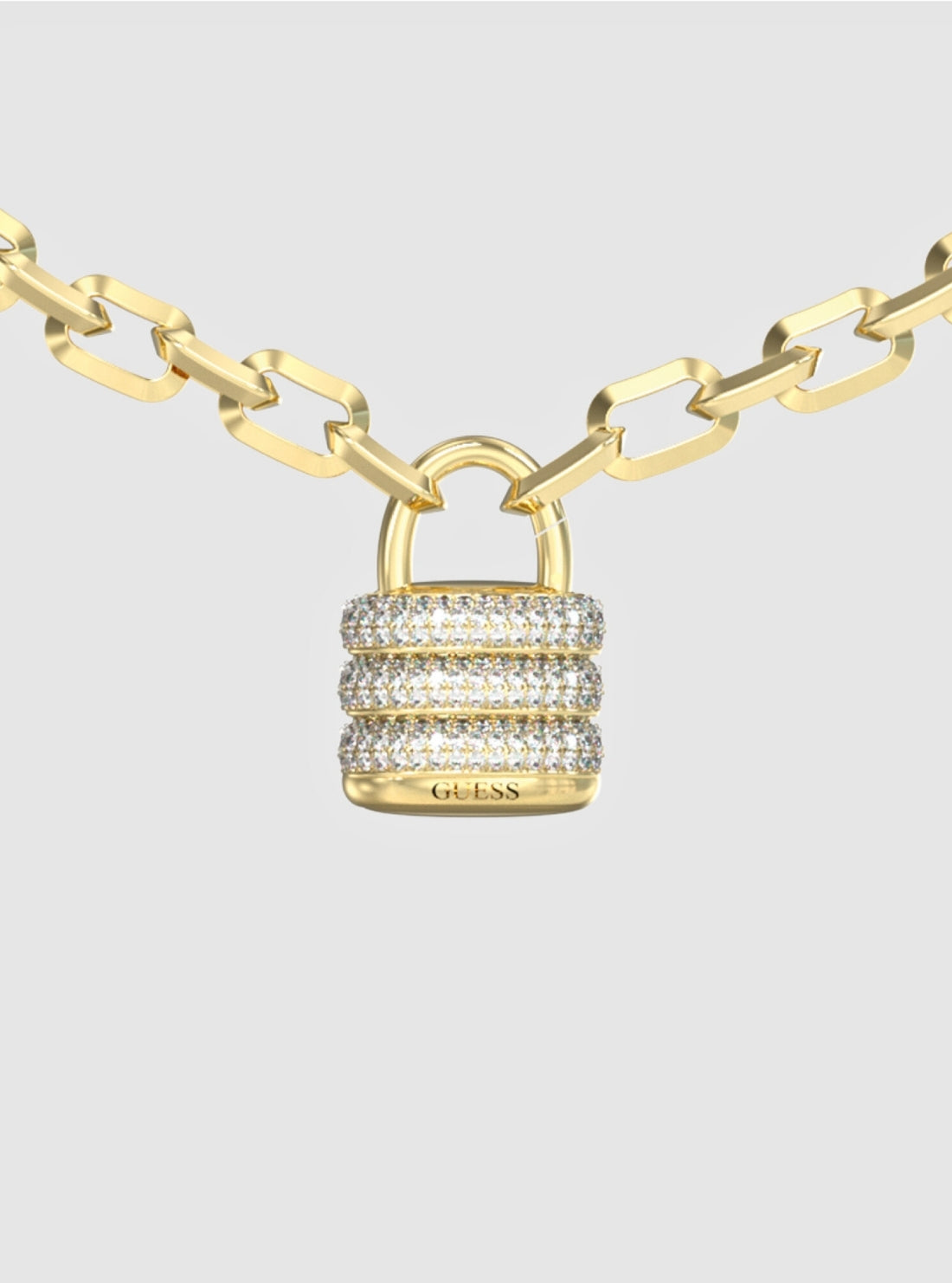 GUESS Accessories Gold Pavé Padlock Necklace JUBN05415JW Detail View