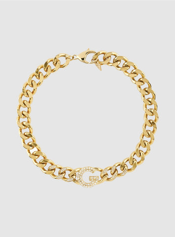 GUESS Accesories Gold G Pavé Chain Necklace JUBN05432JW Front View