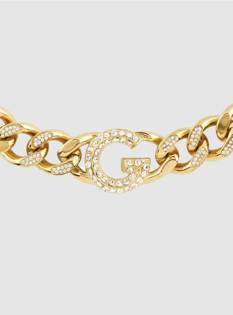 GUESS Silver-Tone Pavé & Quatro G Logo Collar Necklace, 18
