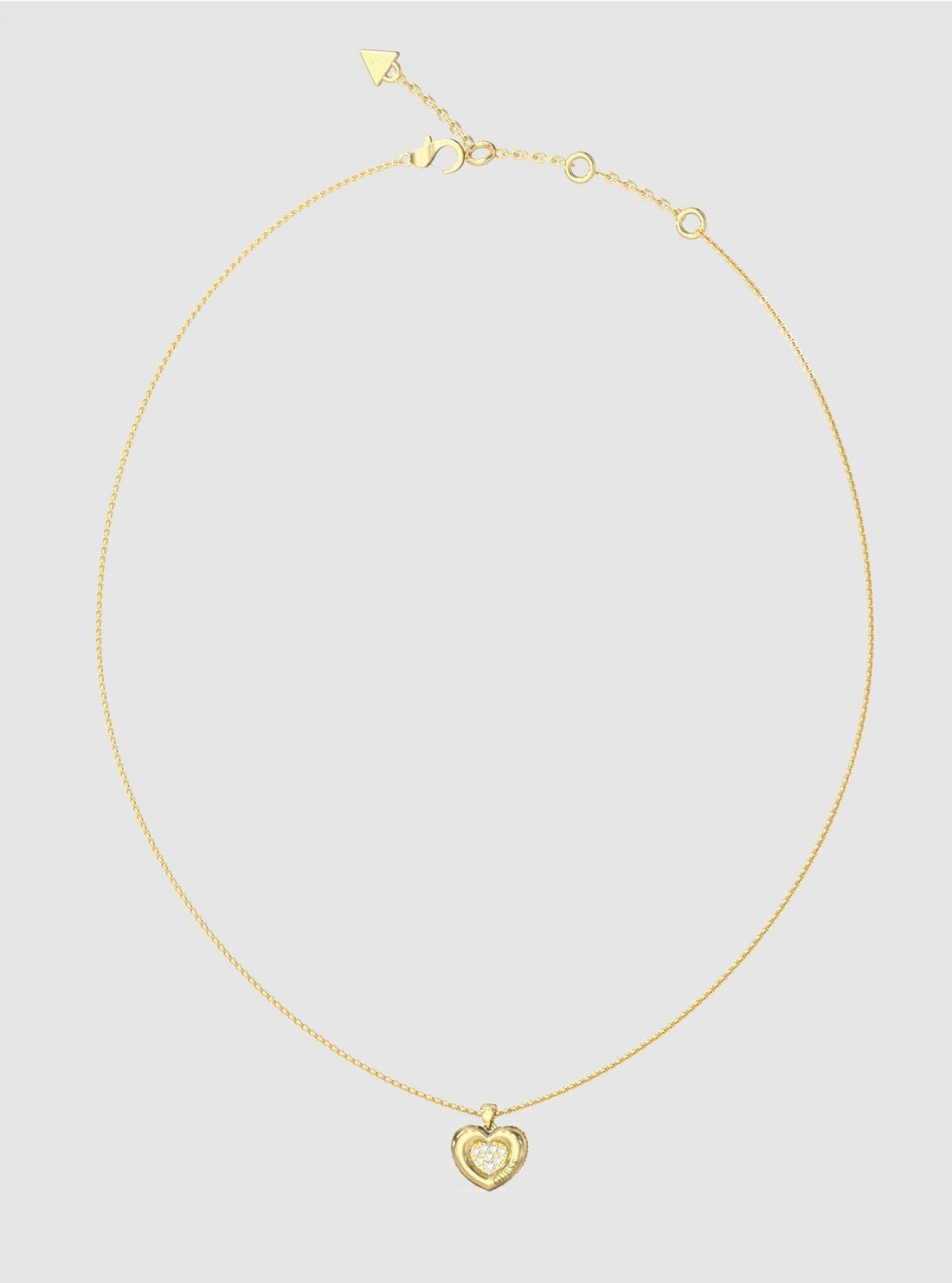 GUESS Accessories Gold Heart Pavé Charm Necklace JUBN05463JW Front View