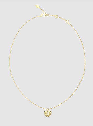 GUESS Accessories Gold Heart Pavé Charm Necklace JUBN05463JW Front View