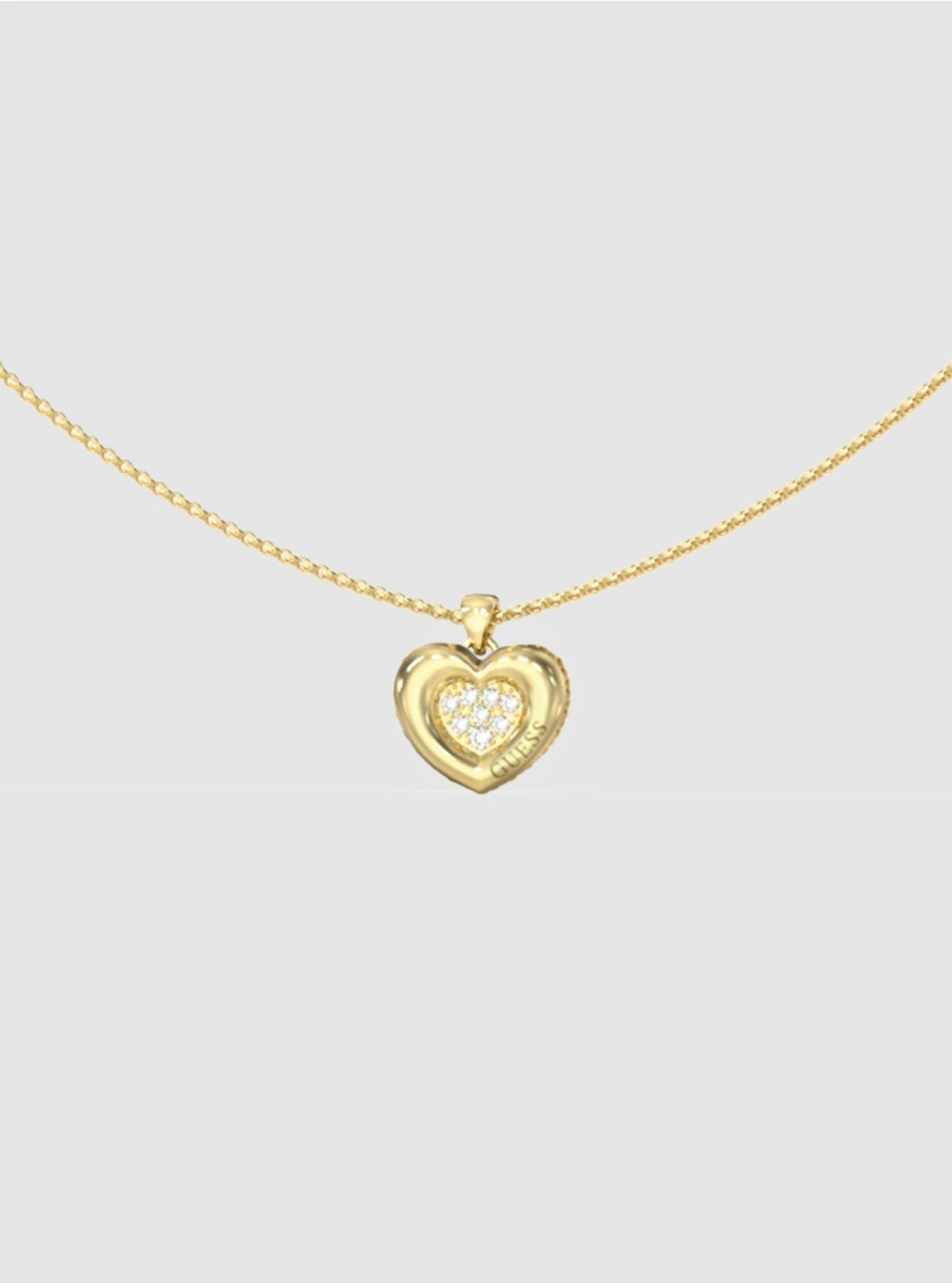 GUESS Accessories Gold Heart Pavé Charm Necklace JUBN05463JW Detail View