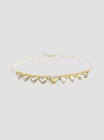 GUESS Accessories Gold Multi Hearts Choker Necklace JUBN06000JWYGT Front View