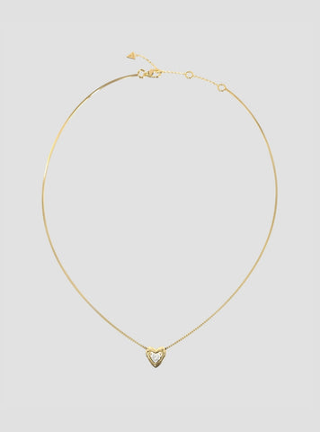 GUESS Accessories Gold Crystal Heart Necklace JUBN06016JWYGT Front View