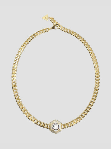 GUESS Accessories Gold Octagon Stone Necklace JUBN06185JWYG Front View