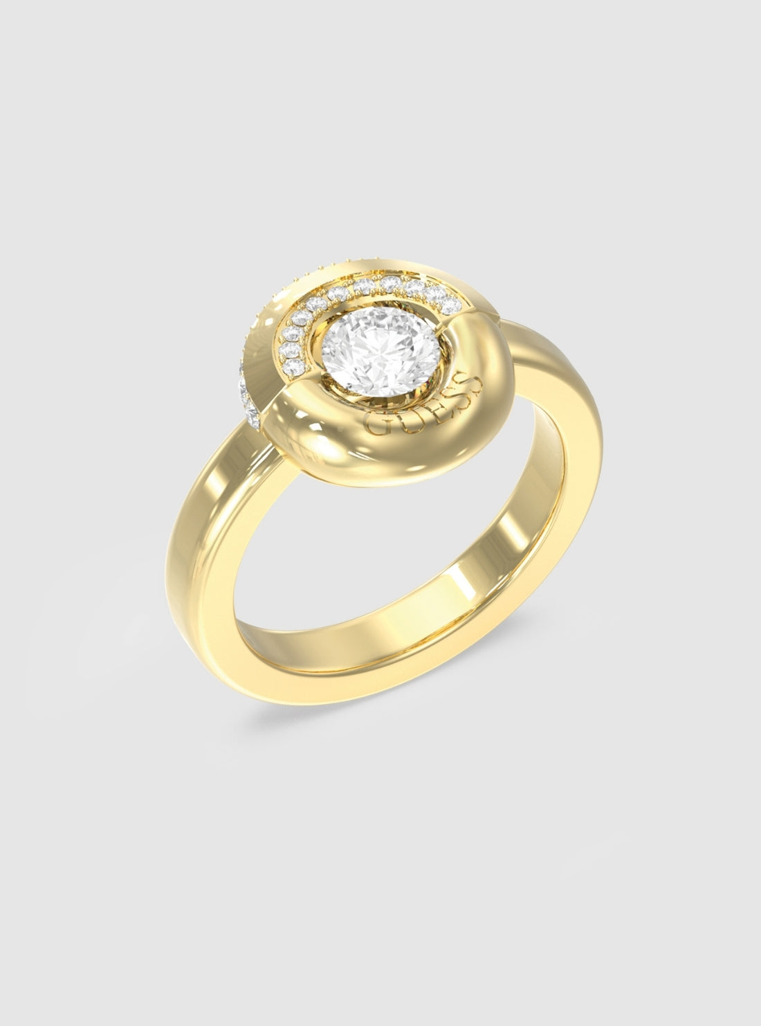 GUESS Accessories Gold Coin Pave’ Solitaire Ring JUBR05379JW Front View