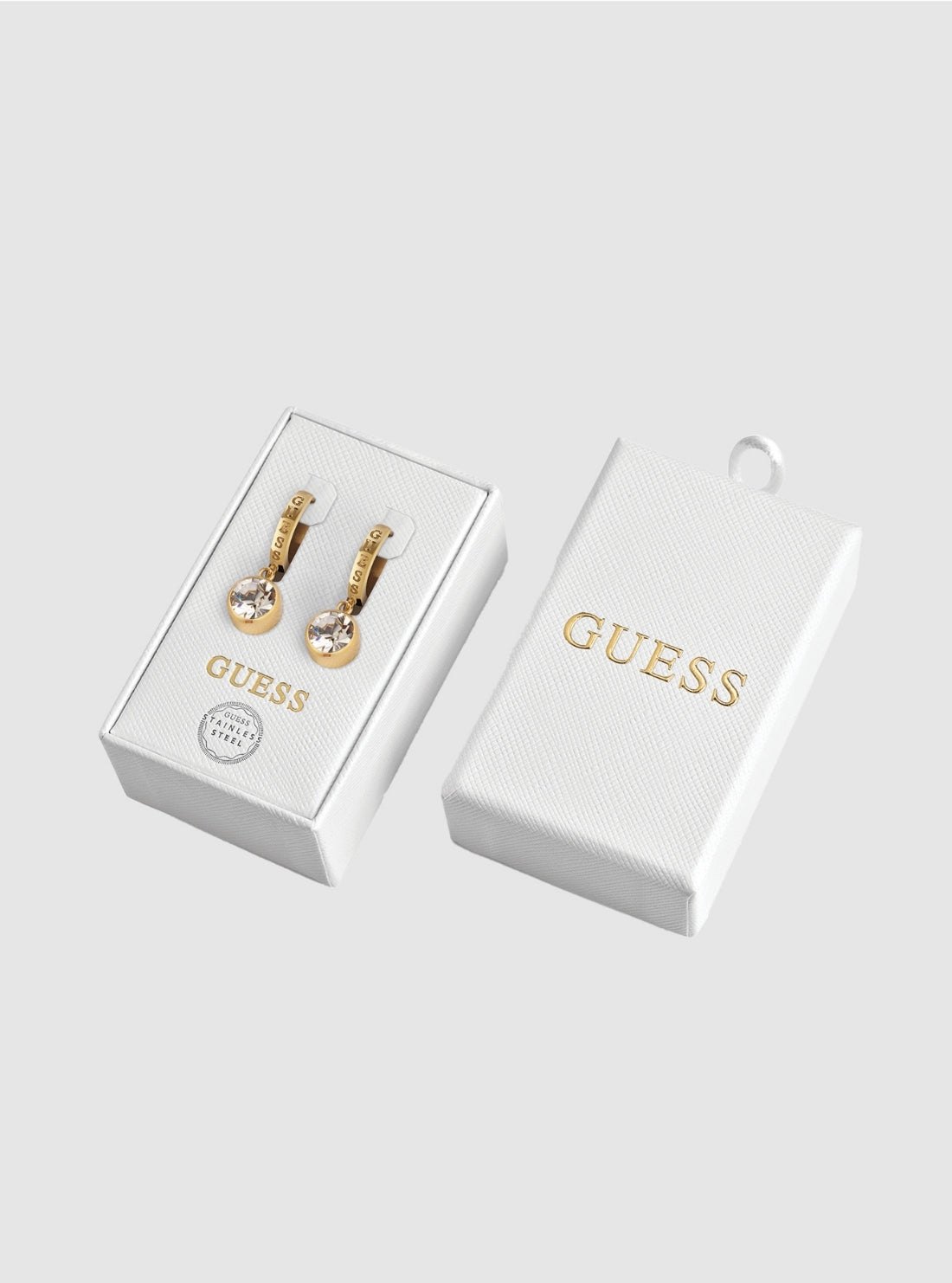 GUESS Accessories Gold Crystal Huggie Earrings JUBS01800JW Front View_2