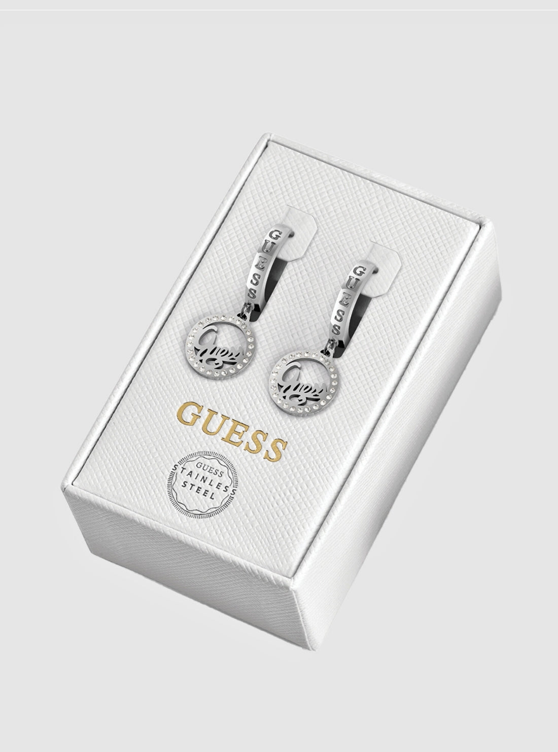 GUESS Accessories Silver Circle Crystal Earrings JUBS01801JW Front View