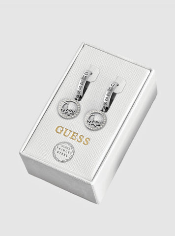 GUESS Accessories Silver Circle Crystal Earrings JUBS01801JW Front View