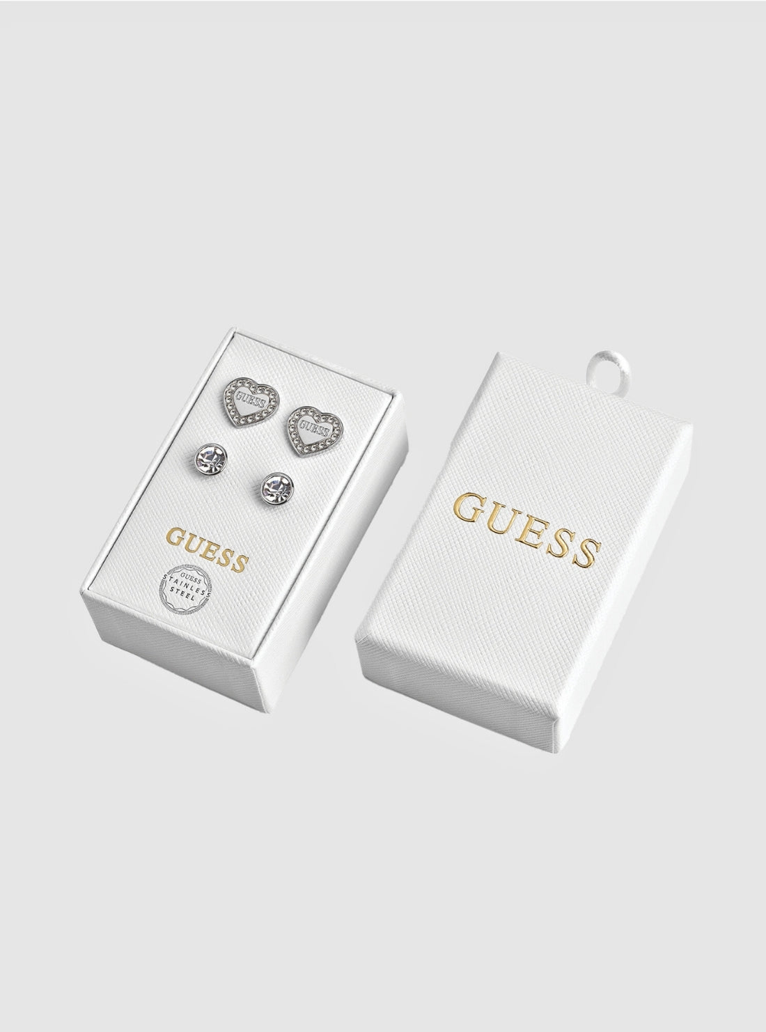 GUESS Accessories Silver Heart and Stud Earrings Set JUBS01802JW Detail View