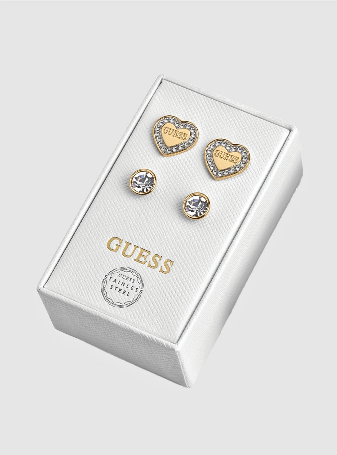 GUESS Accessories Gold Heart and Stud Earrings Set JUBS01802JW Front View