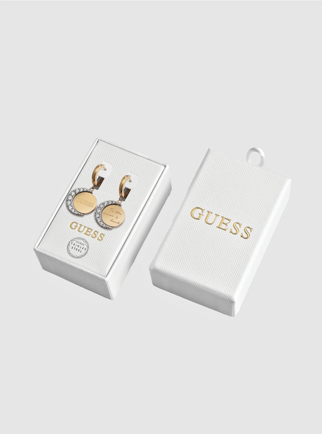 GUESS Accessories Gold Round Logo Earrings JUBS01810JW Detail View
