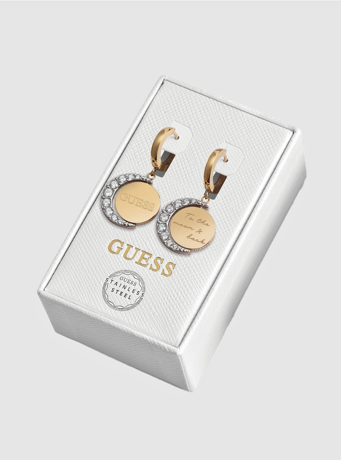GUESS Accessories Gold Round Logo Earrings JUBS01810JW Front View