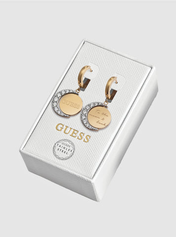 GUESS Accessories Gold Round Logo Earrings JUBS01810JW Front View
