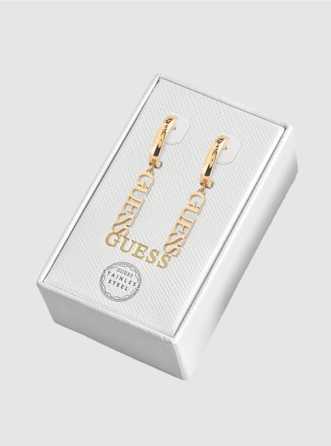 GUESS Accessories Gold Huggie Logo Earrings JUBS01812JW Front View