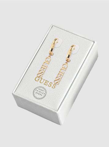 GUESS Accessories Gold Huggie Logo Earrings JUBS01812JW Front View