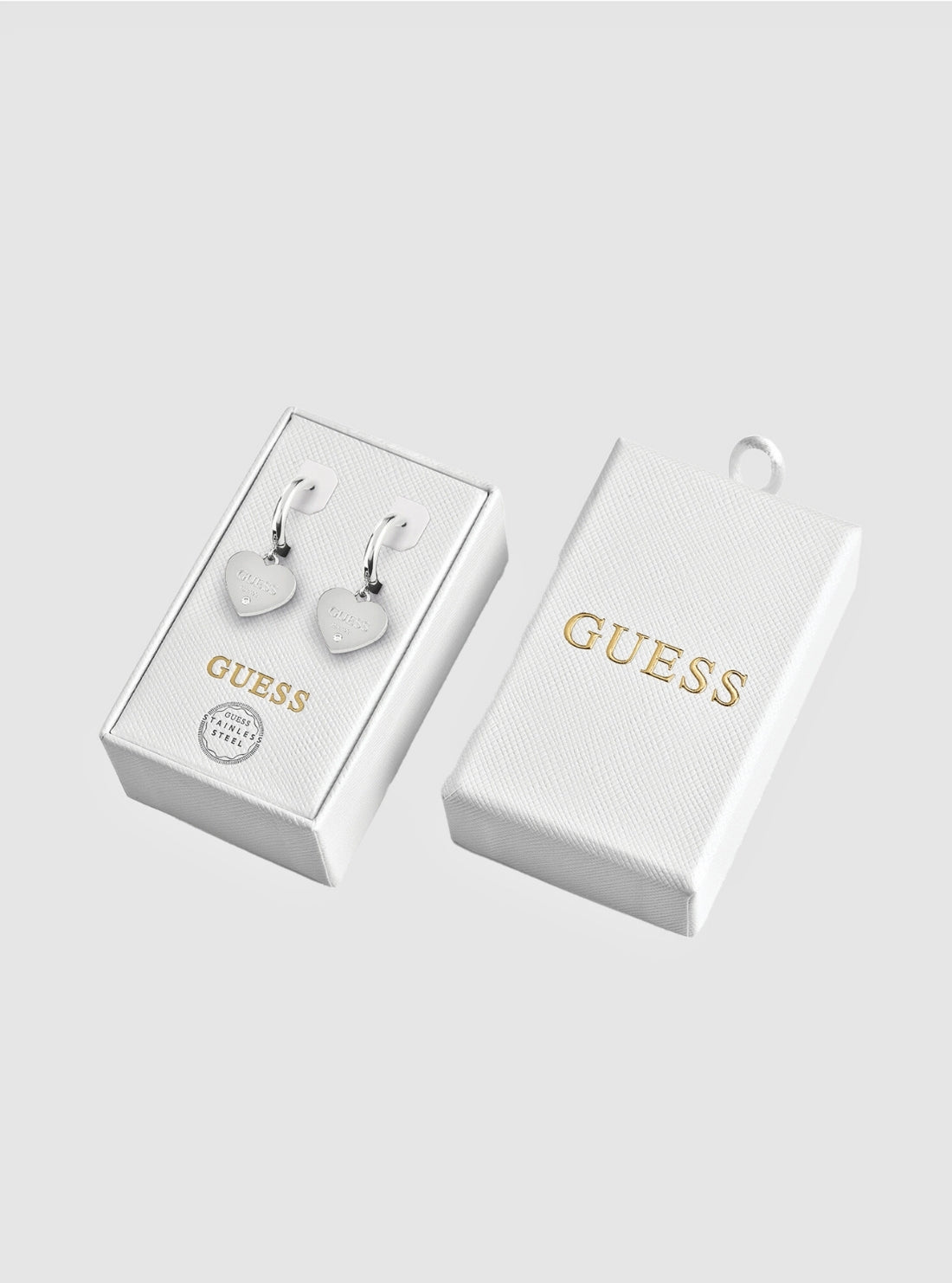 GUESS Accessories Silver Plain Heart Earrings JUBS01821JW Detail View