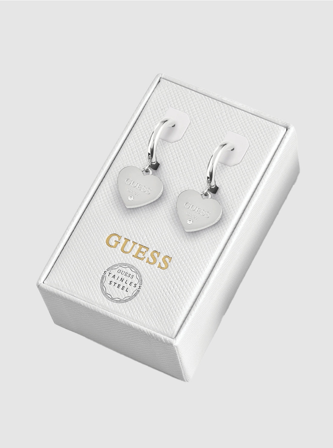 GUESS Accessories Silver Plain Heart Earrings JUBS01821JW Front View