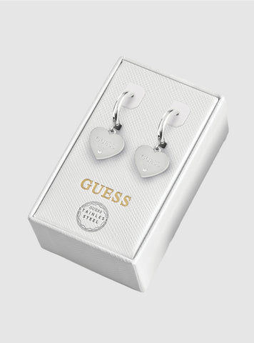 GUESS Accessories Silver Plain Heart Earrings JUBS01821JW Front View