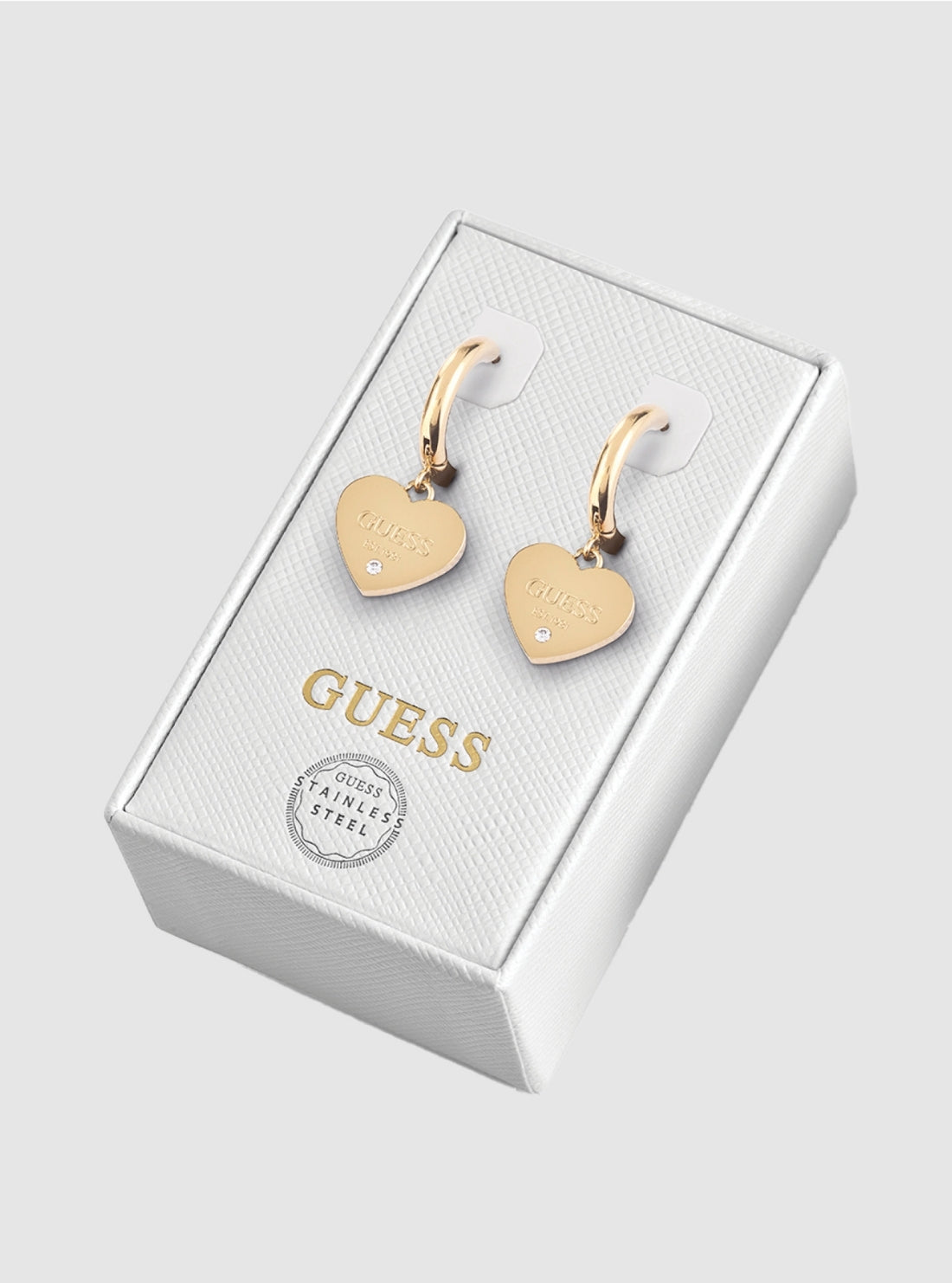 GUESS Accessories Gold Plain Heart Earrings JUBS01821JW Front View