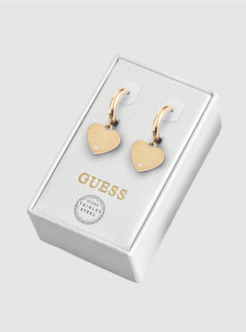 GUESS Accessories Gold Plain Heart Earrings JUBS01821JW Front View