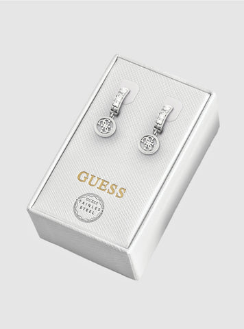 GUESS Accessories Silver Circle Logo Earrings JUBS01823JW Front View