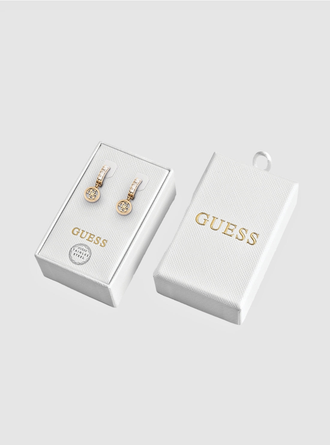 GUESS Accessories Gold Circle Shape Logo Earrings JUBS01823JW Detail View