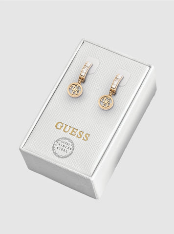 GUESS Accessories Gold Circle Shape Logo Earrings JUBS01823JW Front View
