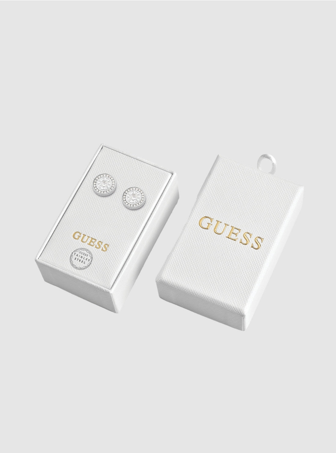 GUESS Womens Silver Love Crystal Stud Earrings JUBS01834J Detail View