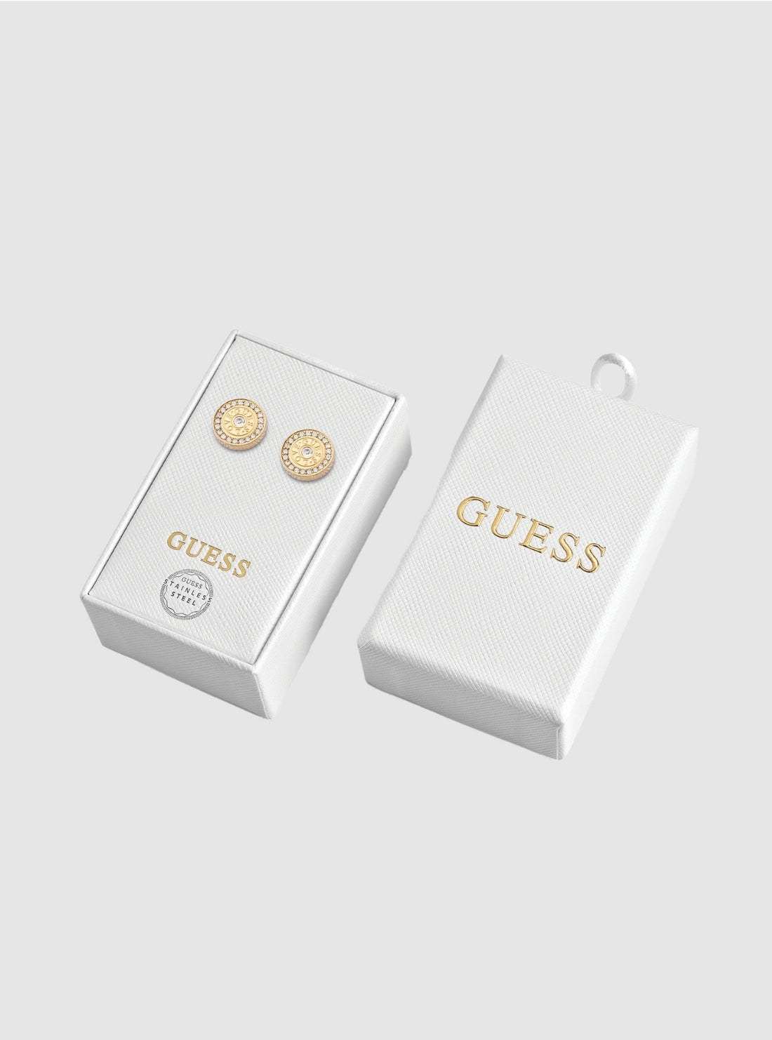 GUESS Womens Gold Love Crystal Stud Earrings JUBS01834J Full View