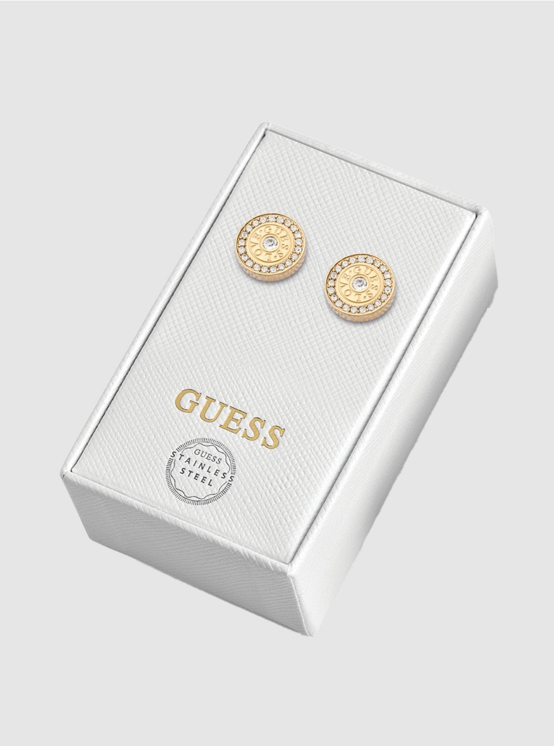 GUESS Womens Gold Love Crystal Stud Earrings JUBS01834J Detail View