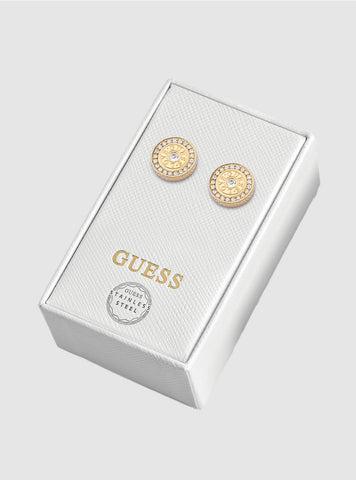 GUESS Womens Gold Love Crystal Stud Earrings JUBS01834J Detail View