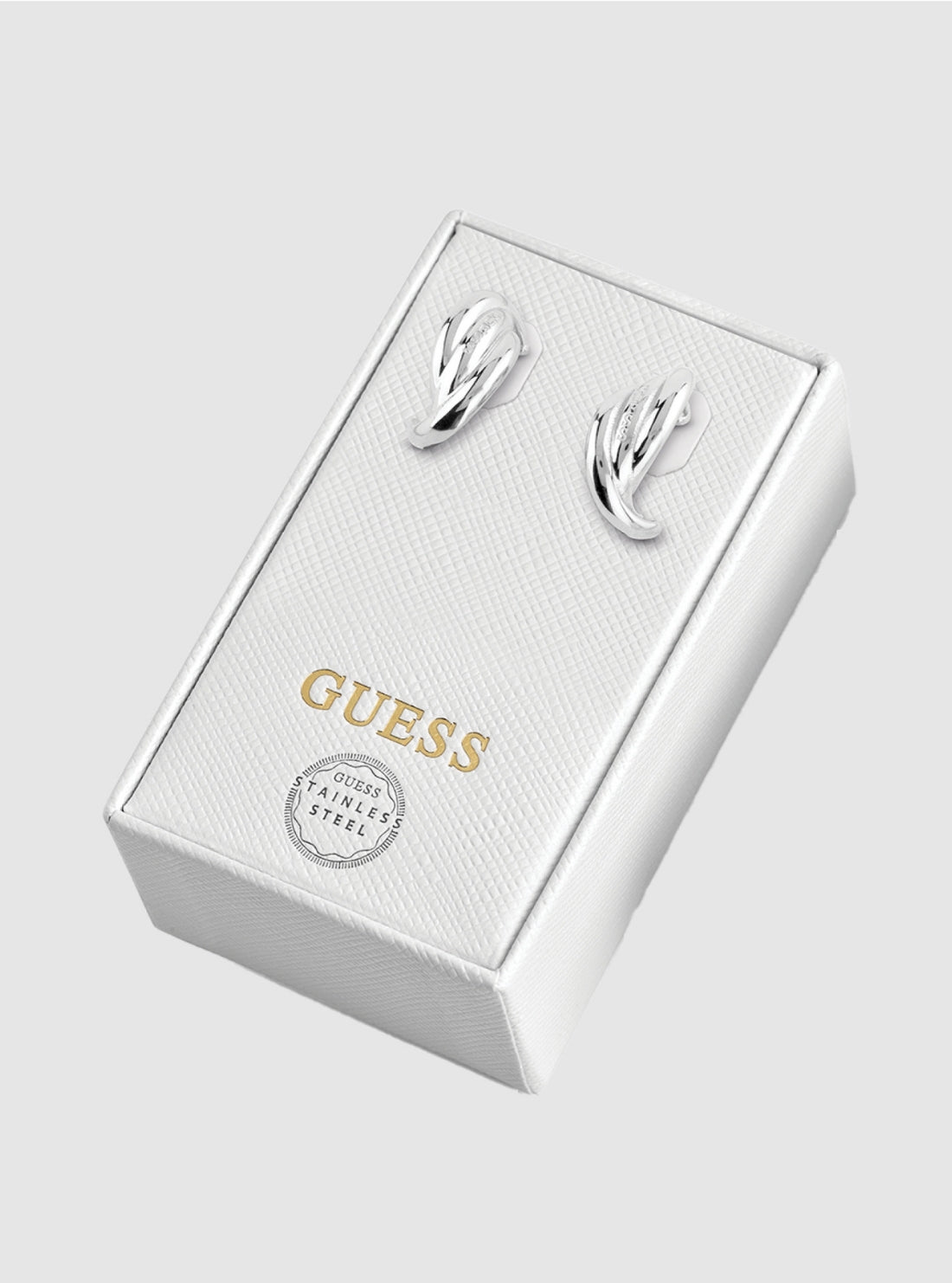 GUESS Womens Silver Perfect Links Mini Hoop Earrings JUBS01836J Front View