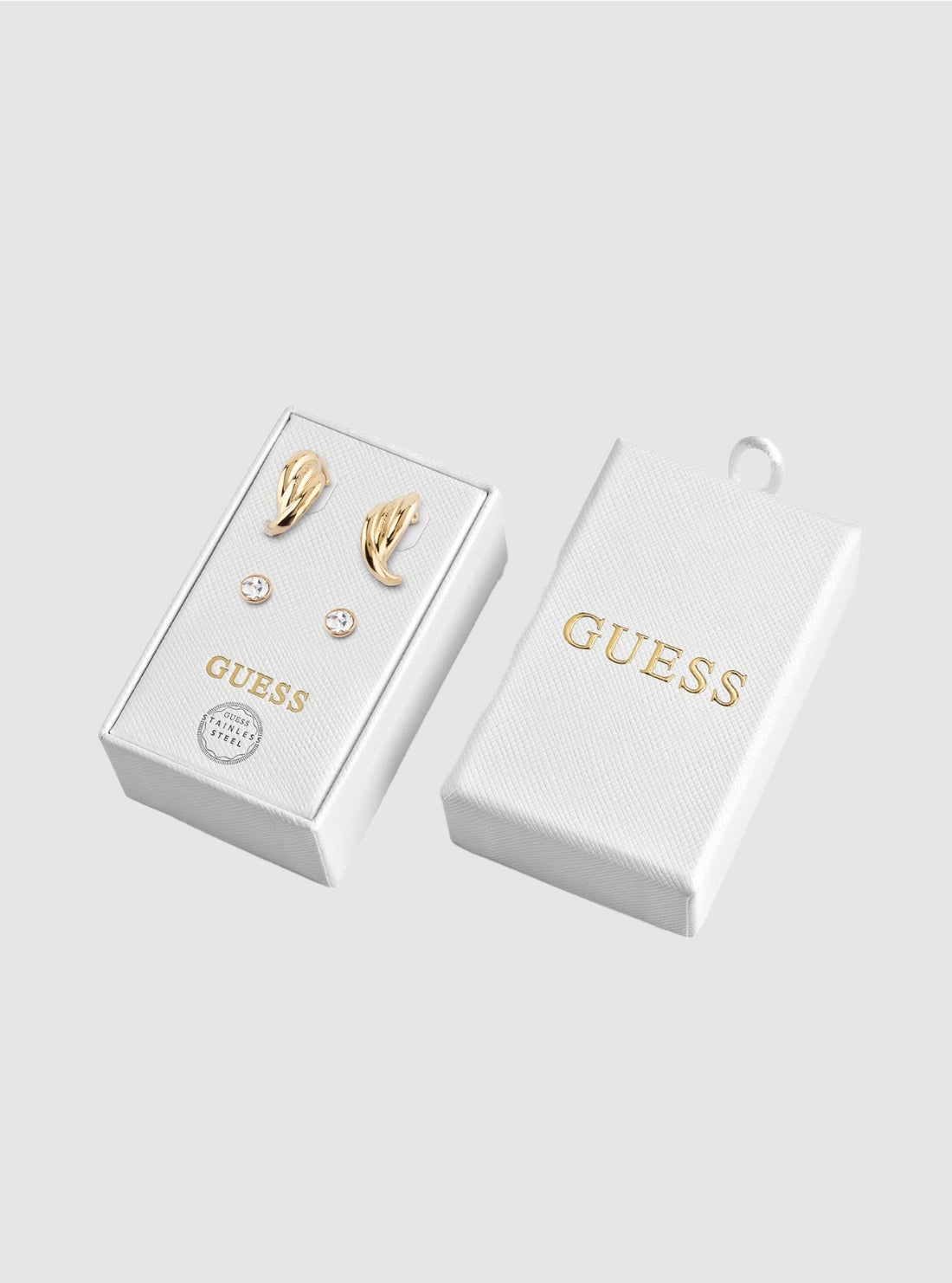 GUESS Womens Gold Perfect Links Mini Hoop Earrings JUBS01837J Front View