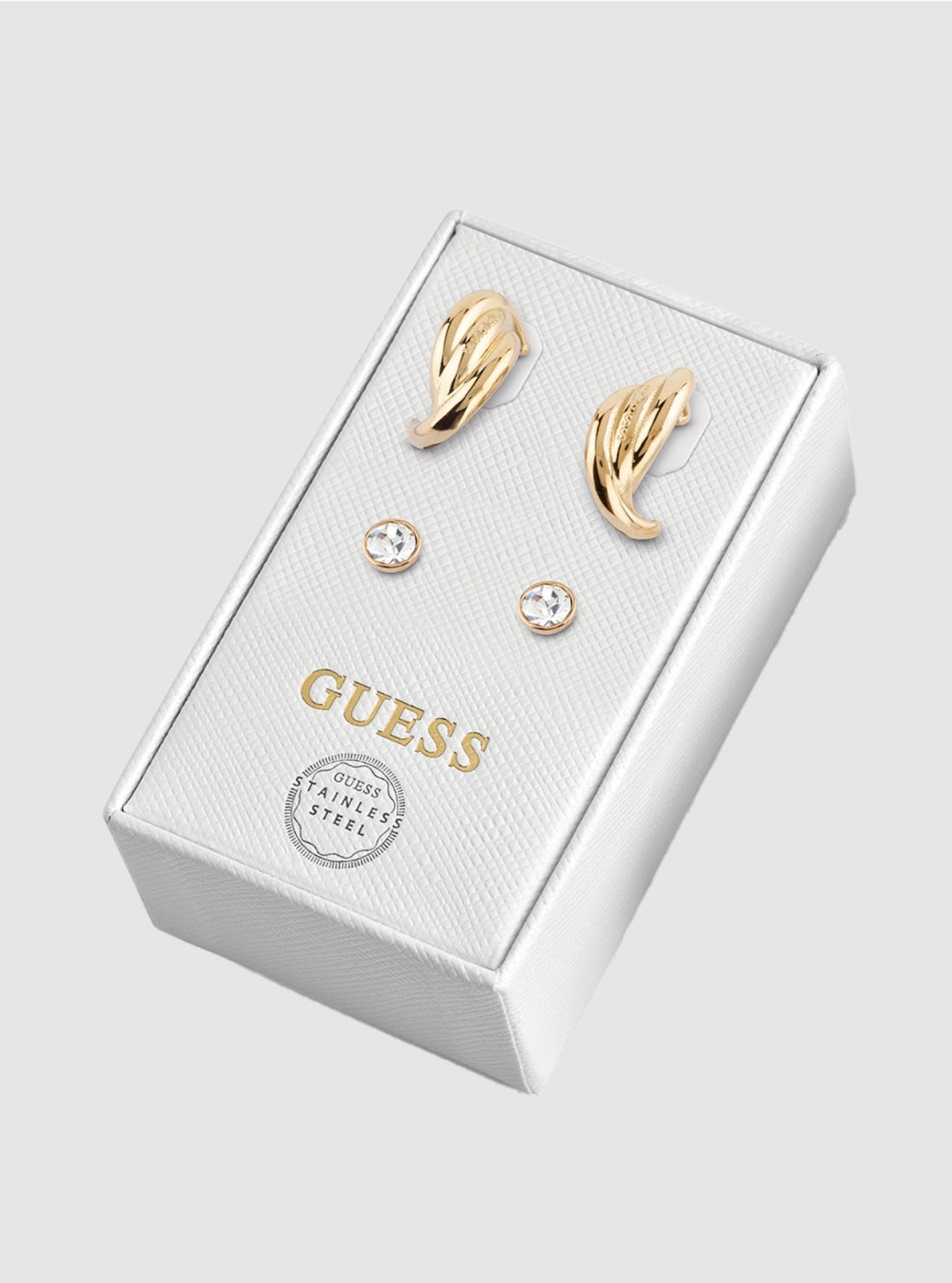 GUESS Womens Gold Perfect Links Mini Hoop Earrings JUBS01837J Front View_2