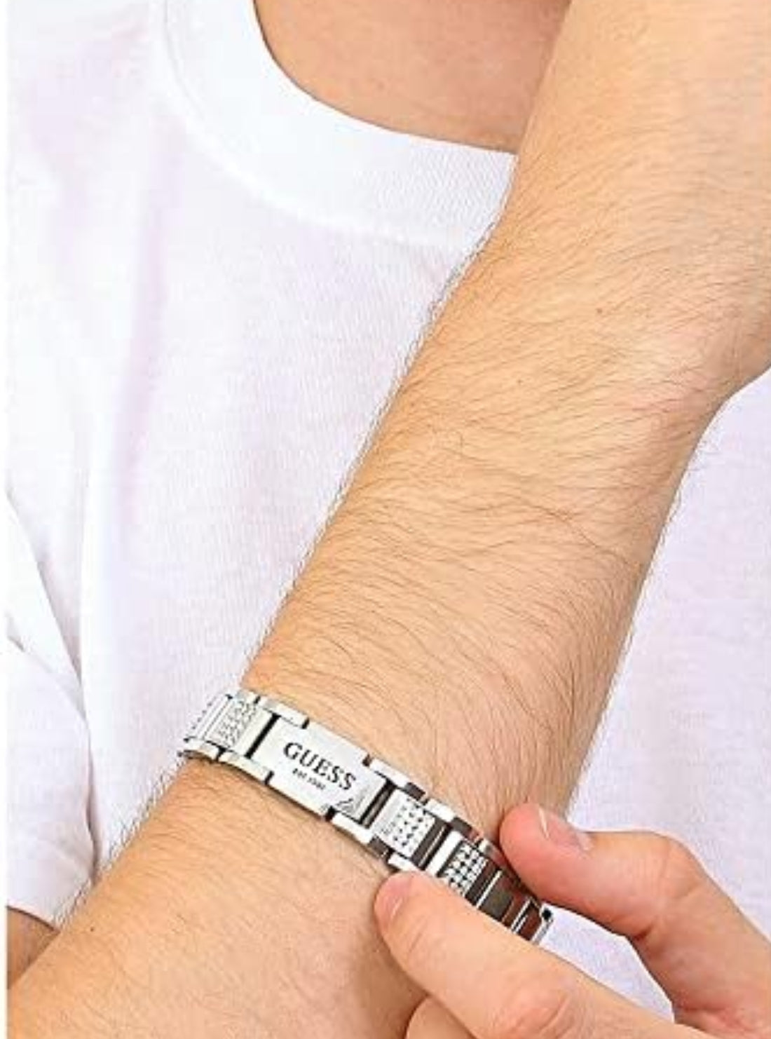 GUESS Accessories Steel Logo Chain Bracelet JUMB01341JWSTT Model View