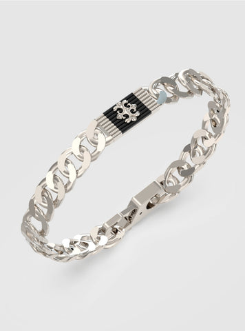 GUESS Accessories Silver Black Rebel Tag Bracelet JUMB05070JWST Front View