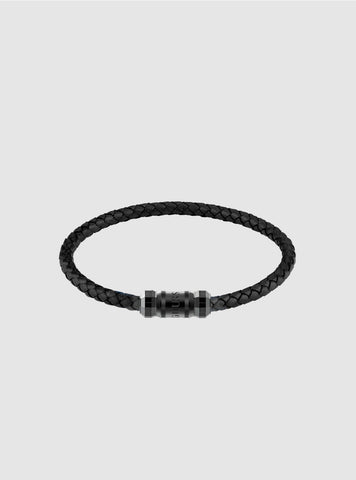GUESS Accessories Black Exagon Faux-Leather Bracelet JUMB05094JWBK Front View