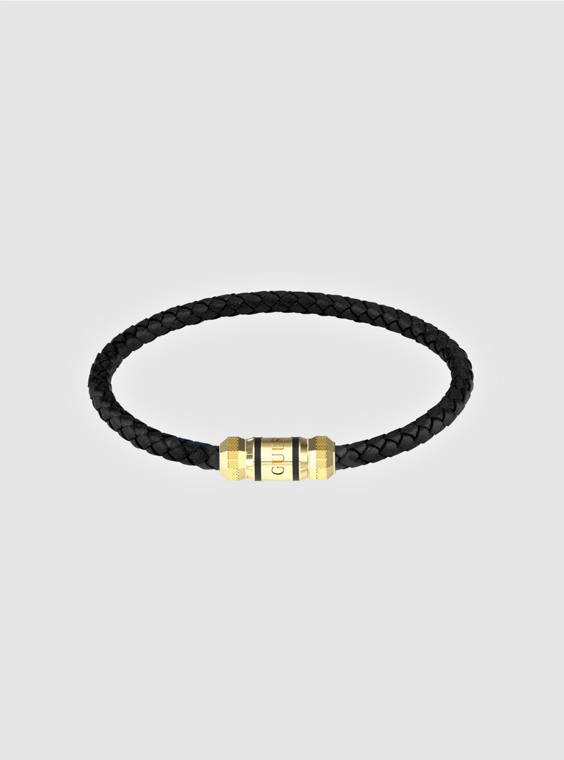 GUESS Accessories Black Gold Exagon Faux-Leather Bracelet JUMB05094JWYG Front View