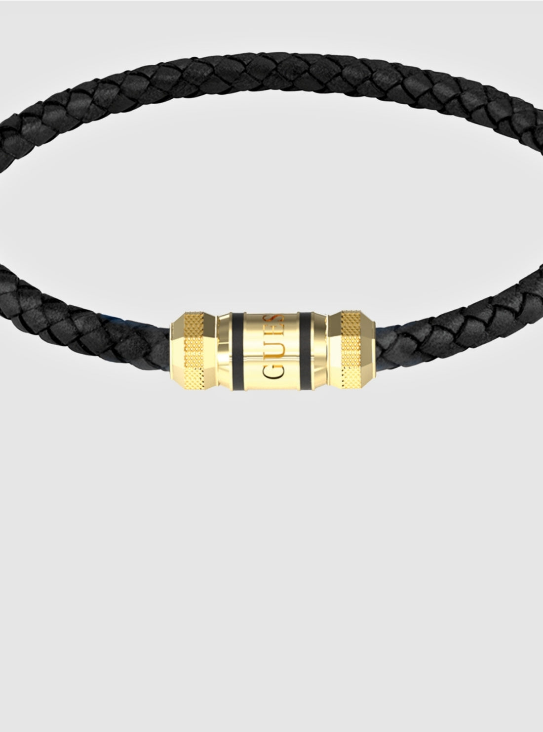 GUESS Accessories Black Gold Exagon Faux-Leather Bracelet JUMB05094JWYG Detail View