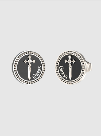Silver Black Round Earrings