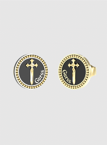 Gold Black Round Earrings