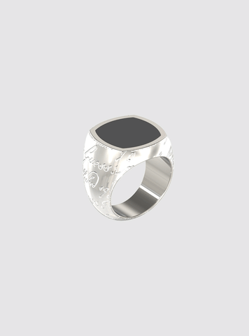 Silver Script Onix Signet Ring