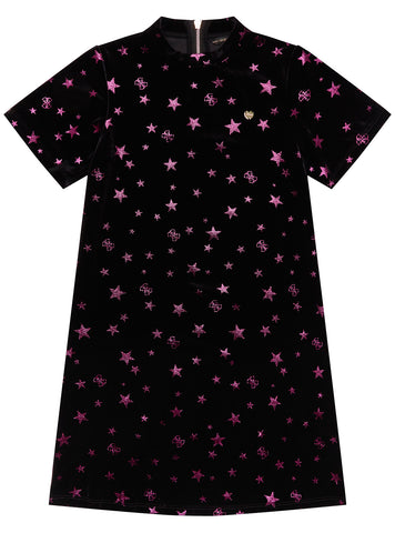 GUESS Black Star Print Short Sleeves Dress (2-7) front view