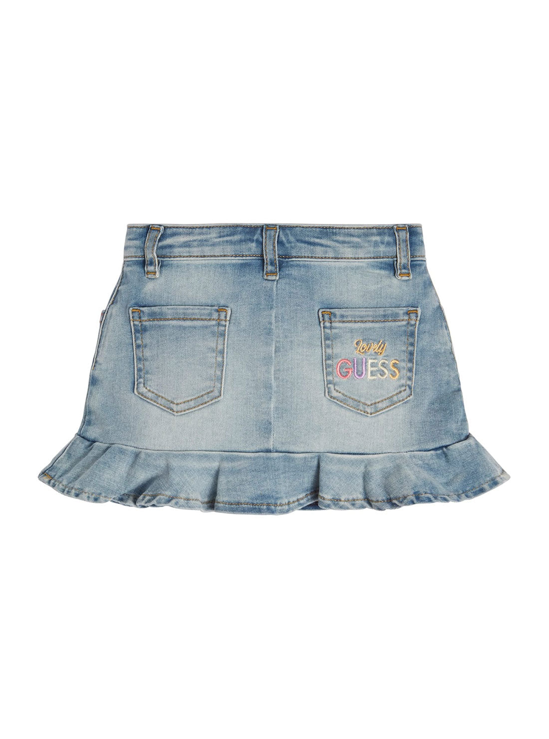 Blue Ruffled Denim Skirt | GUESS Kids | Back view
