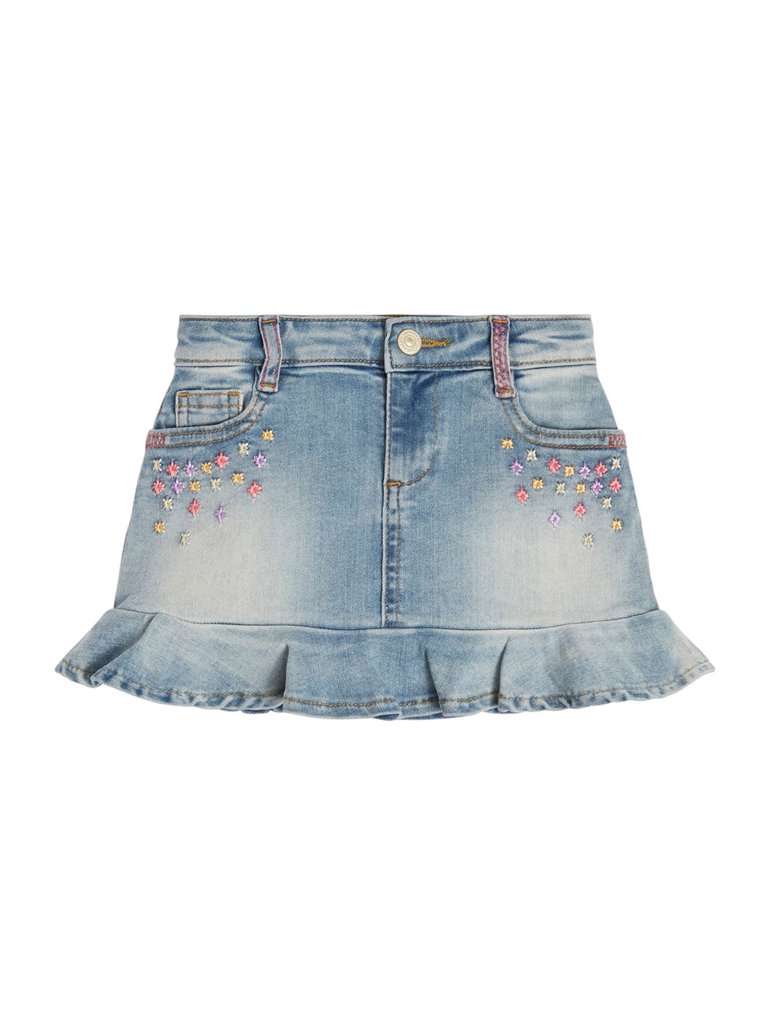 Blue Ruffled Denim Skirt | GUESS Kids | Front view