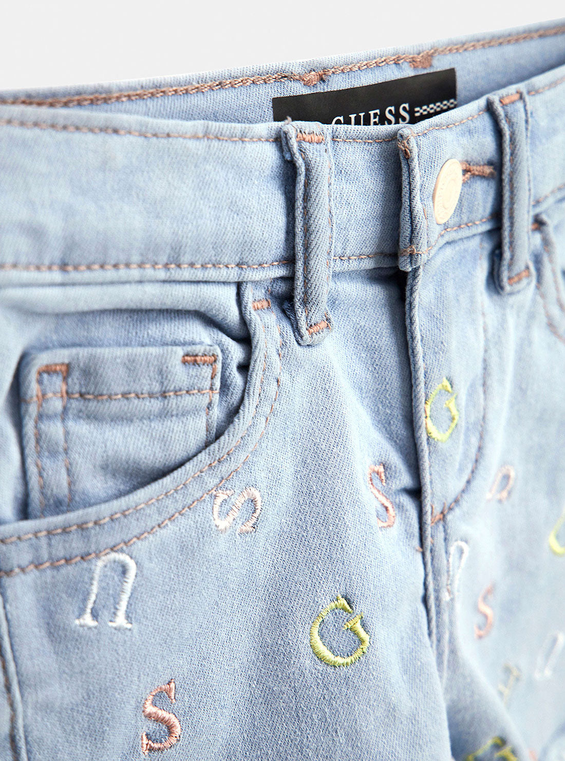 Blue Letter Denim Shorts | GUESS Kids | Detail view