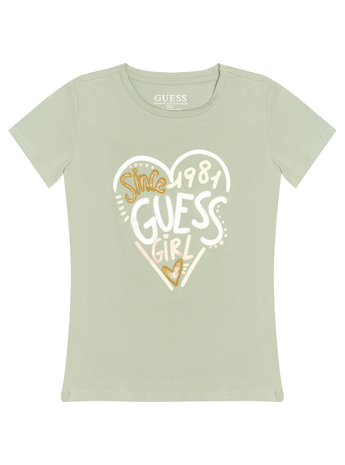 Girl's Light Green Heart Logo T-Shirt (2-7) | GUESS Kids | front view