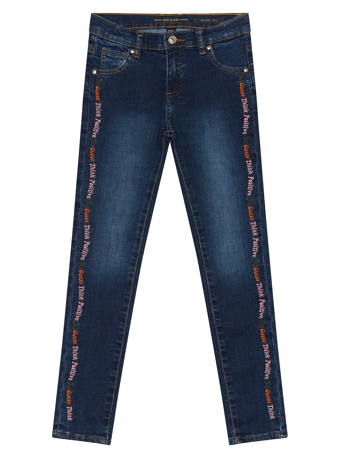 Think Positive Emby Denim Skinny Jeans | GUESS Kids | front view