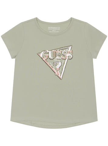 Light Green Triangle Logo T-Shirt (2-7) | GUESS Kids | front view